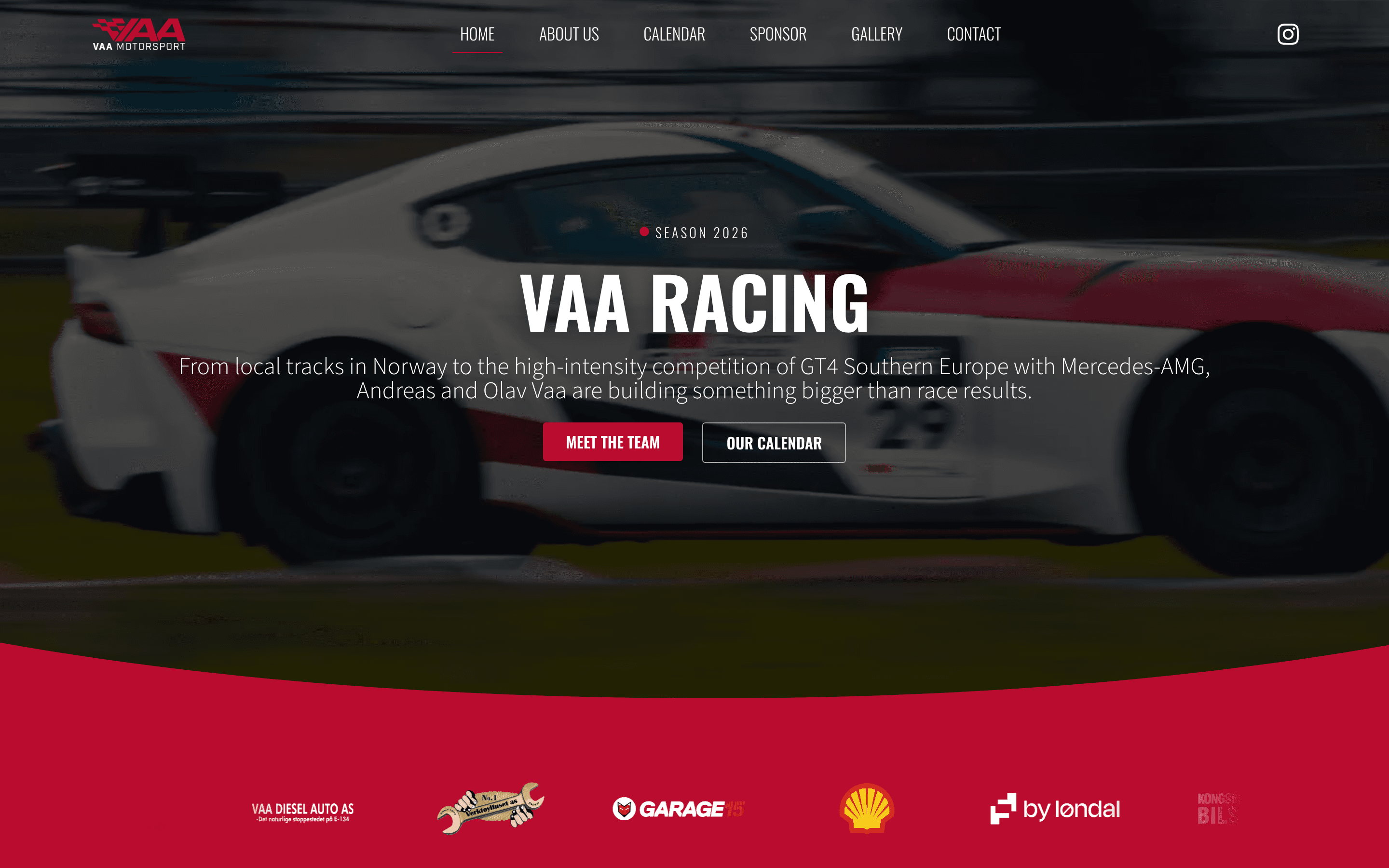 Nettside for VAA Racing, forside – laget av Eidevisuals